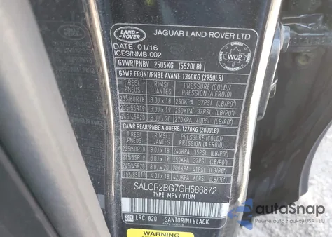 2016 Land Rover Discovery Sport Hse from USA, damaged, VIN SALCR2BG7GH586872